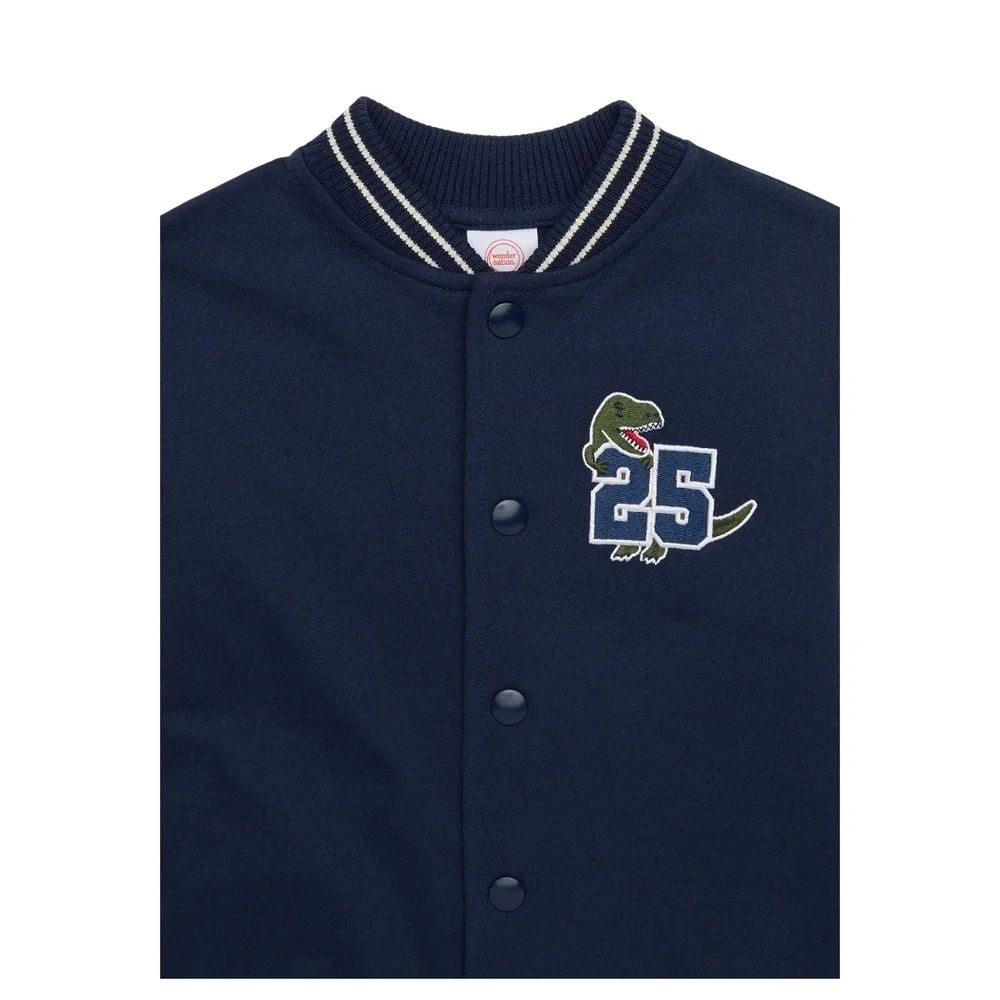 Wonder Nation Blue and Cream Varsity Hoodie With Dinosaur Patch Toddler